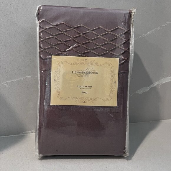 NWT Highgate Manor Set Of 2 King Pillowcases MicroFiber Taupe Diamond Collection - Picture 1 of 4